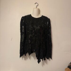 Alice + Olivia Black Sequin Blouse